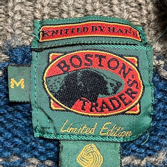 Vintage Boston Traders Hand knit Limited Ed Green Grandpa Cardigan Sweater Sz M - Picture 5 of 12